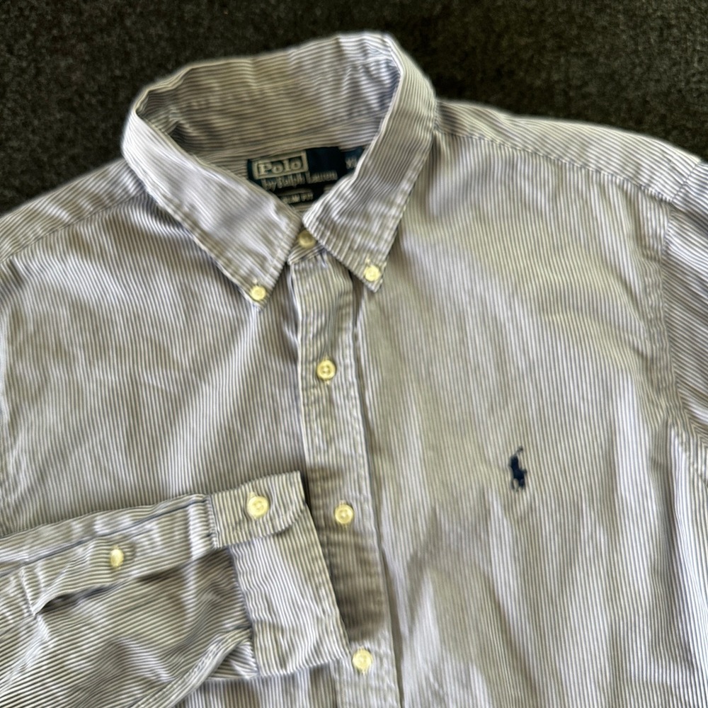Polo Ralph Lauren Mens XL Slim Fit Stripe Button Down Shirt Navy White Cotton